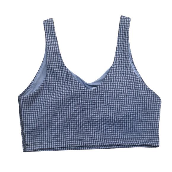Aerie OFFLINE Mini Houndstooth V-Neck LonglineNavy Sports Bra Size M - Picture 4 of 6